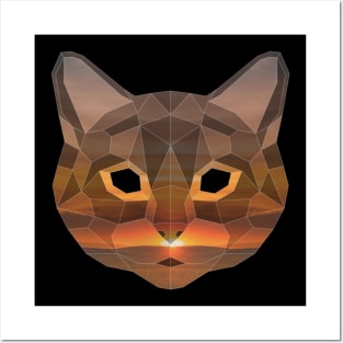 Cat Low Poly Double Exposure Art Posters and Art